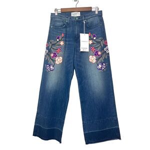 Sandrine Rose Size 28 Women's Embroidered Vintage‎ Culotte Wide-Leg Jeans Boho
